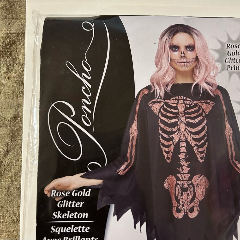 Fun World Women's Poncho "Rose Gold/Glitter Skeleton" Costume One Size 4-14 NEW - Picture 4 of 6